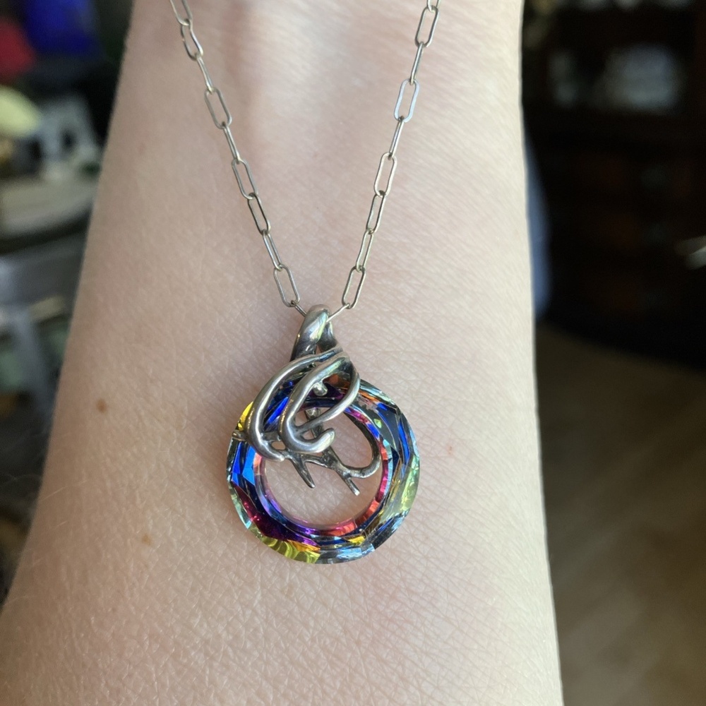 Gorgeous colorful circular Schwartz’s crystal sterling silver necklace